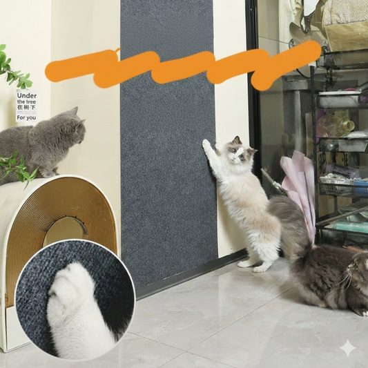 KIRE™ dark gray DIY furniture shield and scratcher in use by cats, showing textured scratch surface close-up.