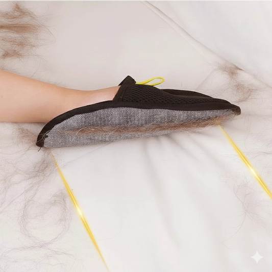 KIRE™ Gentle Touch Grooming Glove in black, side view showing fine flexible bristles gently grooming pet fur.