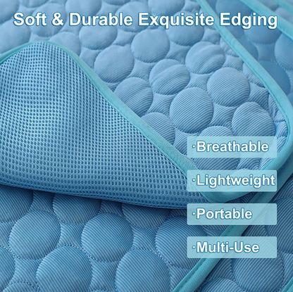 Close up of breathable mesh bottom and exquisite edging on KIRE™ cooling pad - Lightweight and portable.